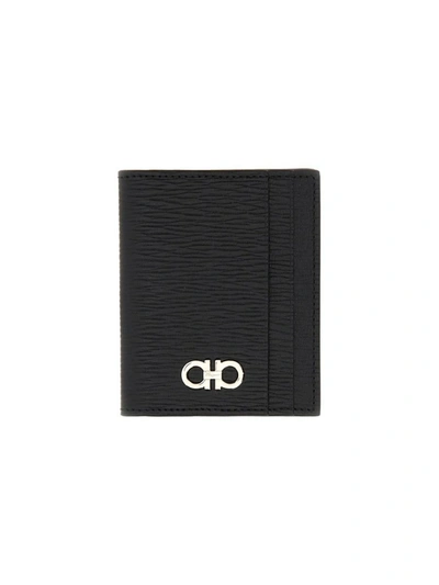 Ferragamo Leather Card Holder In Black