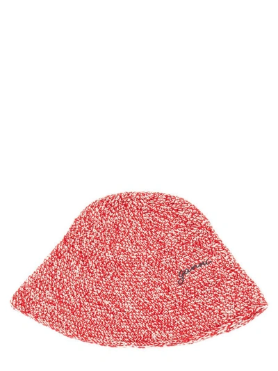 Ganni Bucket Hat With Logo In Red