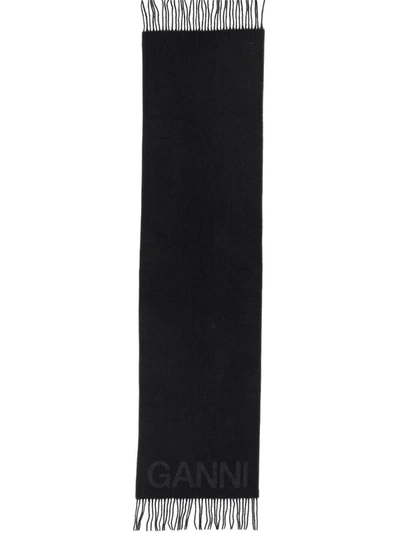Ganni Sciarpa Con Logo In Black