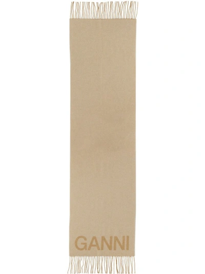 Ganni Sciarpa Con Logo In Beige
