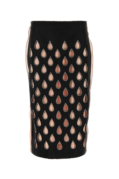 Gucci Cutout Bi-colour Silk Pencil Skirt In Black