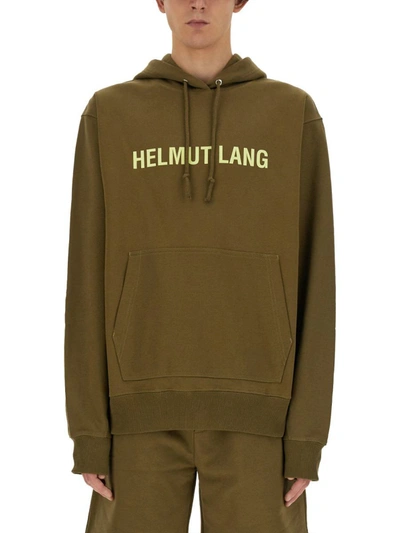 Helmut Lang Space Logo Hoodie In Military Green