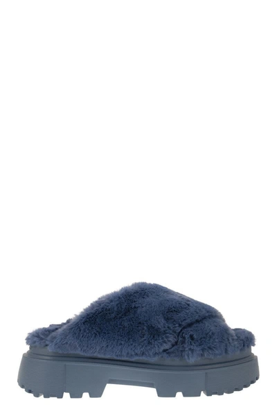 Hogan Faux Fur Sandal In Bluette