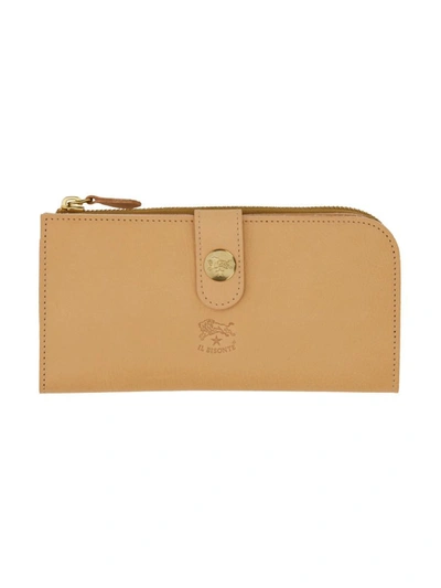 Il Bisonte Continental Wallet With Logo Engraving In Beige