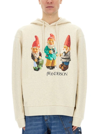 Jw Anderson Gnome Trio Drawstring Hoodie In White