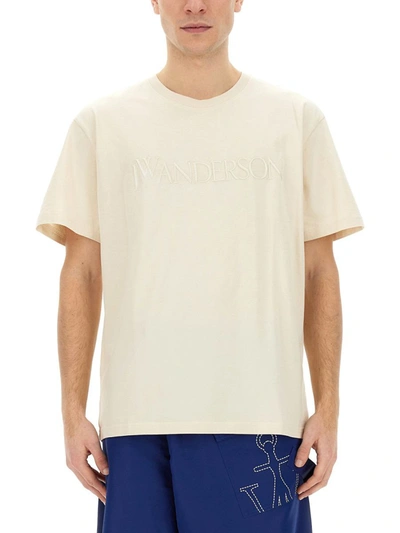 Jw Anderson J.w. Anderson T-shirt With Logo Embroidery In Beige