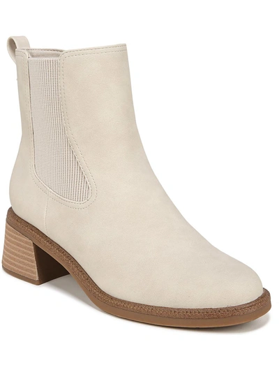 Dr. Scholl's Shoes Redux Womens Faux Leather Stack Heel Ankle Boots In White