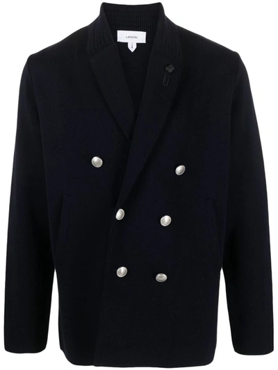 Lardini Shawl-lapel Double-breasted Coat In Black