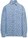 ERL LIGHT BLUE LONG SLEEVE SHIRT WITH ALL-OVER STAR PRINT IN COTTON DENIM