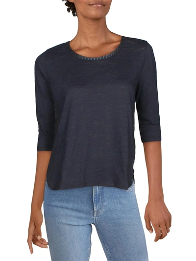 Scotch & Soda Womens Embroidered Trim Colorblock Jersey Top In Blue