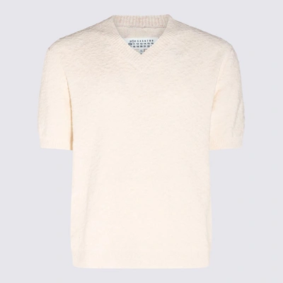 Maison Margiela Off-white V-neck T-shirt In Cream