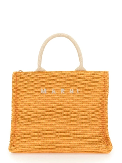 Marni Small Raffia Tote Bag In Orange