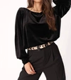 Project Social T Hazy Velvet Long Sleeve Top In Black In Black