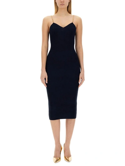 Michael Michael Kors Chain-straps Ribbed Midi Dress In Blue