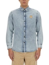 Moschino Blue Patch Denim Shirt In Multicolour