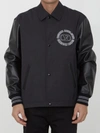 Valentino Track Jacket With Leather Sleeves And Patches In Black