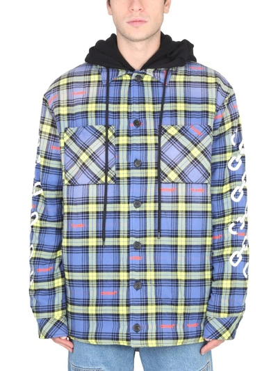 Off-white Chain Arrows Plaid Hooded Cotton Flannel Overshirt In Multi-colored