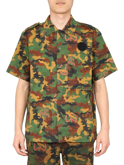 Off-white Short-sleeved Camouflage Shirt In Military Green
