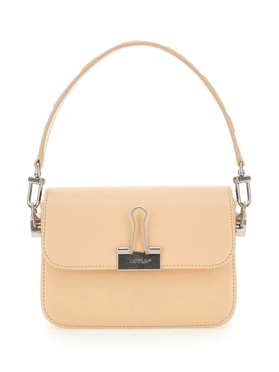 Off-white Small Leather Binder Bag In Beige