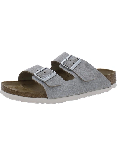 Birkenstock Arizona Bs Womens Suede Metallic Slide Sandals In Grey