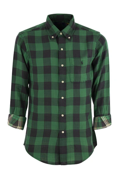 Polo Ralph Lauren Custom-fit Checked Shirt In Green/black