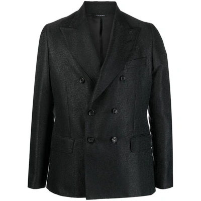 Reveres 1949 Double-breasted Jacquard Suit Jacket In Black