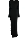 Saint Laurent Side-slit Wool Maxi Dress In Black