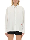 Alexander Wang T T By Alexander Wang Cotton Shirt With Classic Collar And Minimalist Logo In White