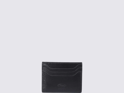 Tod's Black Leather Card Holder In Black-gold
