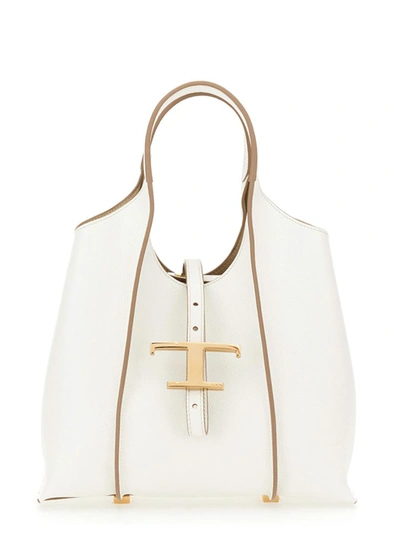 Tod's Timeless Leather Mini T Hobo Bag In White