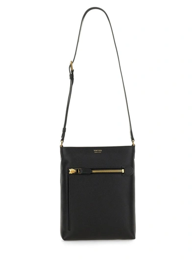 Tom Ford Logo Leather Crossbody Bag In Black