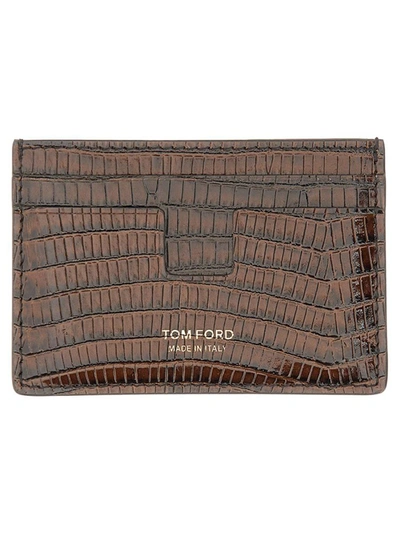 Tom Ford T Line Classic Card Holder In Brown