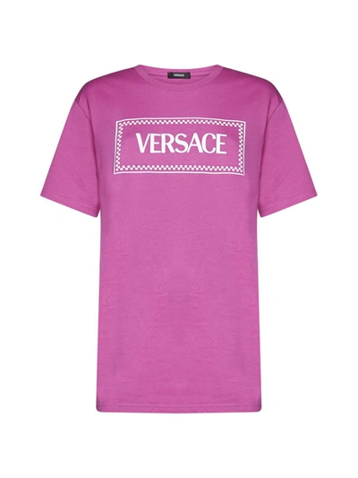 Versace Embroidered Logo T-shirt In Pink