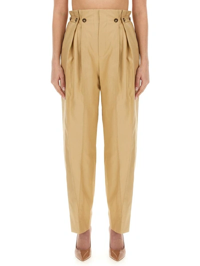Victoria Beckham Gathered Cotton Straight Trousers In Beige