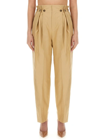 Victoria Beckham Gathered Cotton Straight Pants In Beige