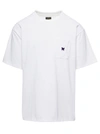 NEEDLES WHITE CREWNECK T-SHIRT WITH LOGO PATCH AND CHEST POCKET IN JERSEY MAN