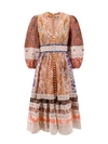 Zimmermann Devi Spliced Printed Linen Midi Dress In Multicolor