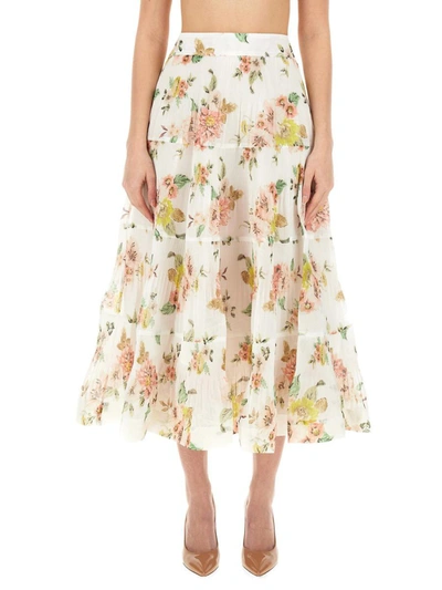 Zimmermann Pleated Floral-print Georgette Midi Skirt In White