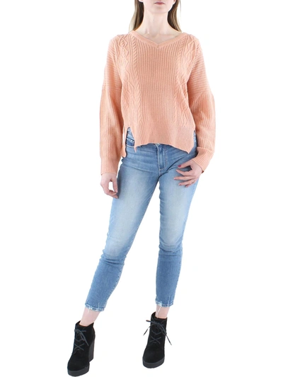 No Comment Womens Knit V Neck Pullover Sweater In Beige