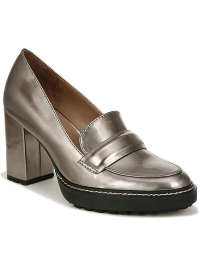 Naturalizer Dabney High-heel Loafers In Pewter Grey Faux Leather