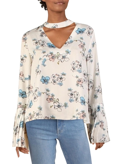 English Factory Womens Floral Print Pleated Sleeves Blouse In Beige