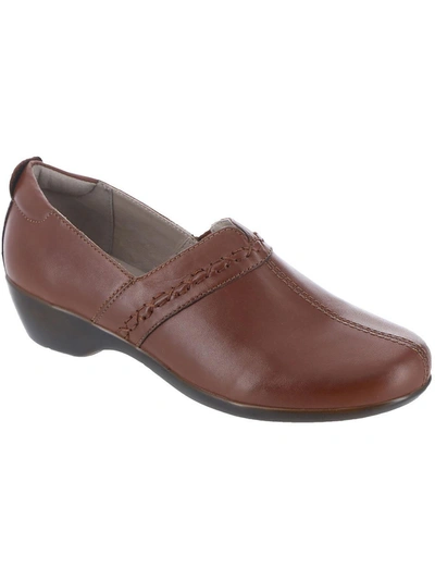 Easy Street Dolores Womens Leather Slip On Loafer Heels In Brown