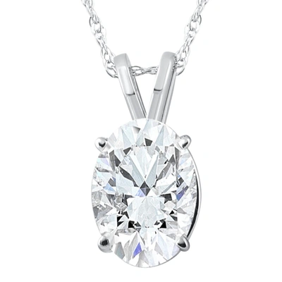 Pompeii3 G/vs 2ct Oval Diamond Solitaire Certified Lab Grown Diamond Pendant Necklace In Silver