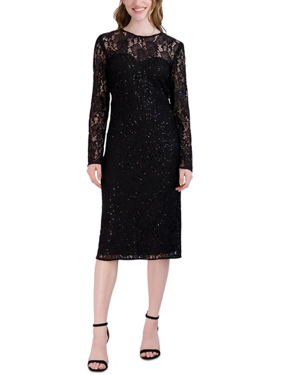 Donna Ricco Womens Lace Midi Sheath Dress In Black