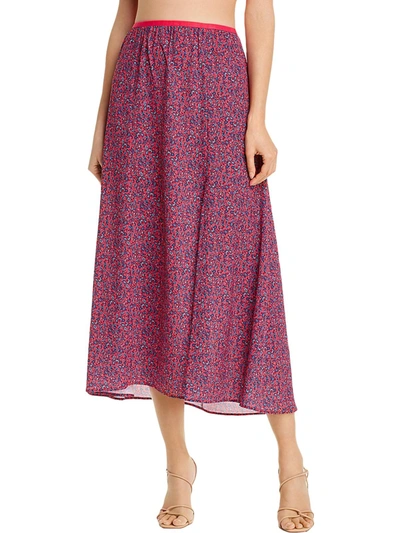 French Connection Verona Womens Floral Print Split Side Midi Skirt In Pink