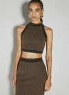 Balmain Mini Monogram Knit Tank Top In Brown