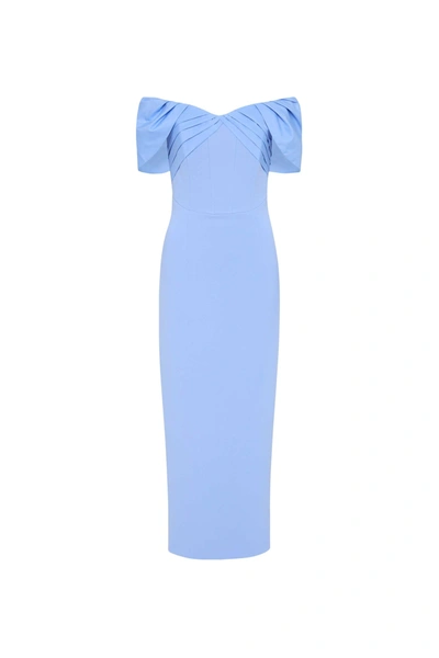 Rebecca Vallance Juliana Off Shoulder Midi In Blue