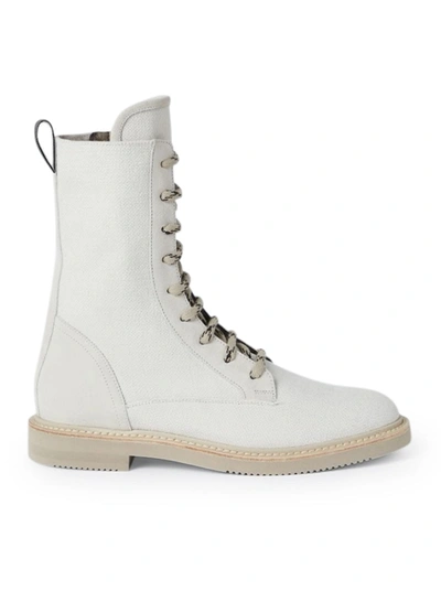 BRUNELLO CUCINELLI BRUNELLO CUCINELLI WOMEN BOOT IN COTTON AND LINEN CANVAS AND CALFSKIN WITH PRECIOUS DETAIL