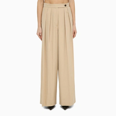 Dries Van Noten Beige Cotton Wide Pleated Trousers Women In Cream