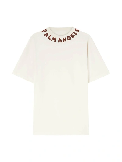 Palm Angels Logo-print Cotton T-shirt In White,beige